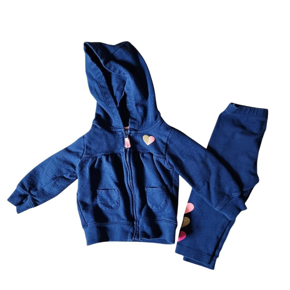 Carter's Navy Blue with Hearts Matching Set Hoodie & Pants Size 9 months